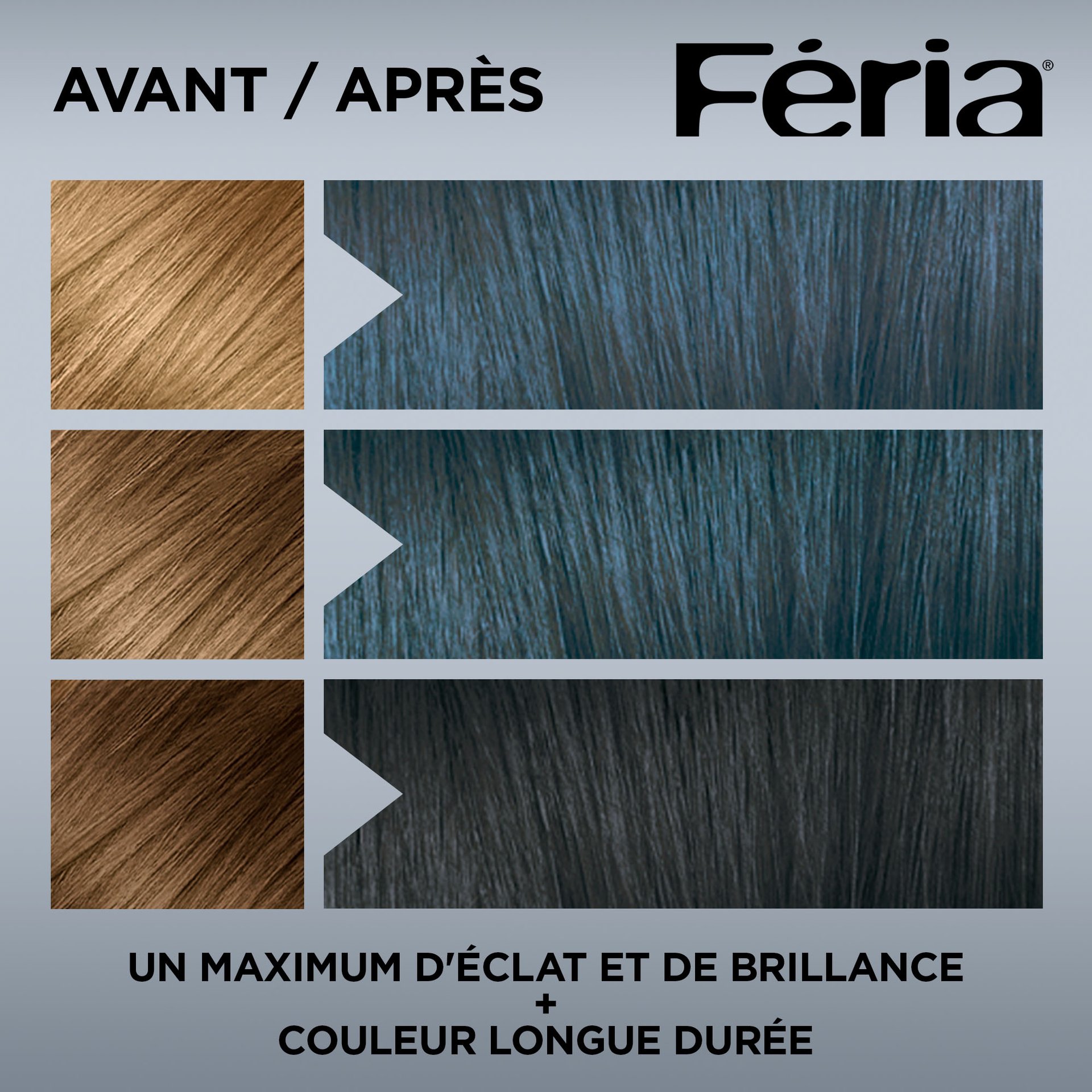 Avant et après la coloration Feria 517 Bleu Sarcelle Éclatant